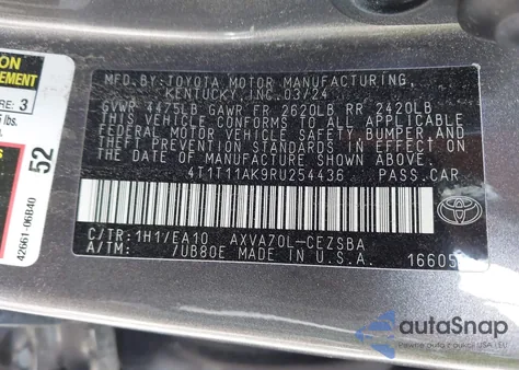 2024 Toyota Camry Se from USA, damaged, VIN 4T1T11AK9RU254436
